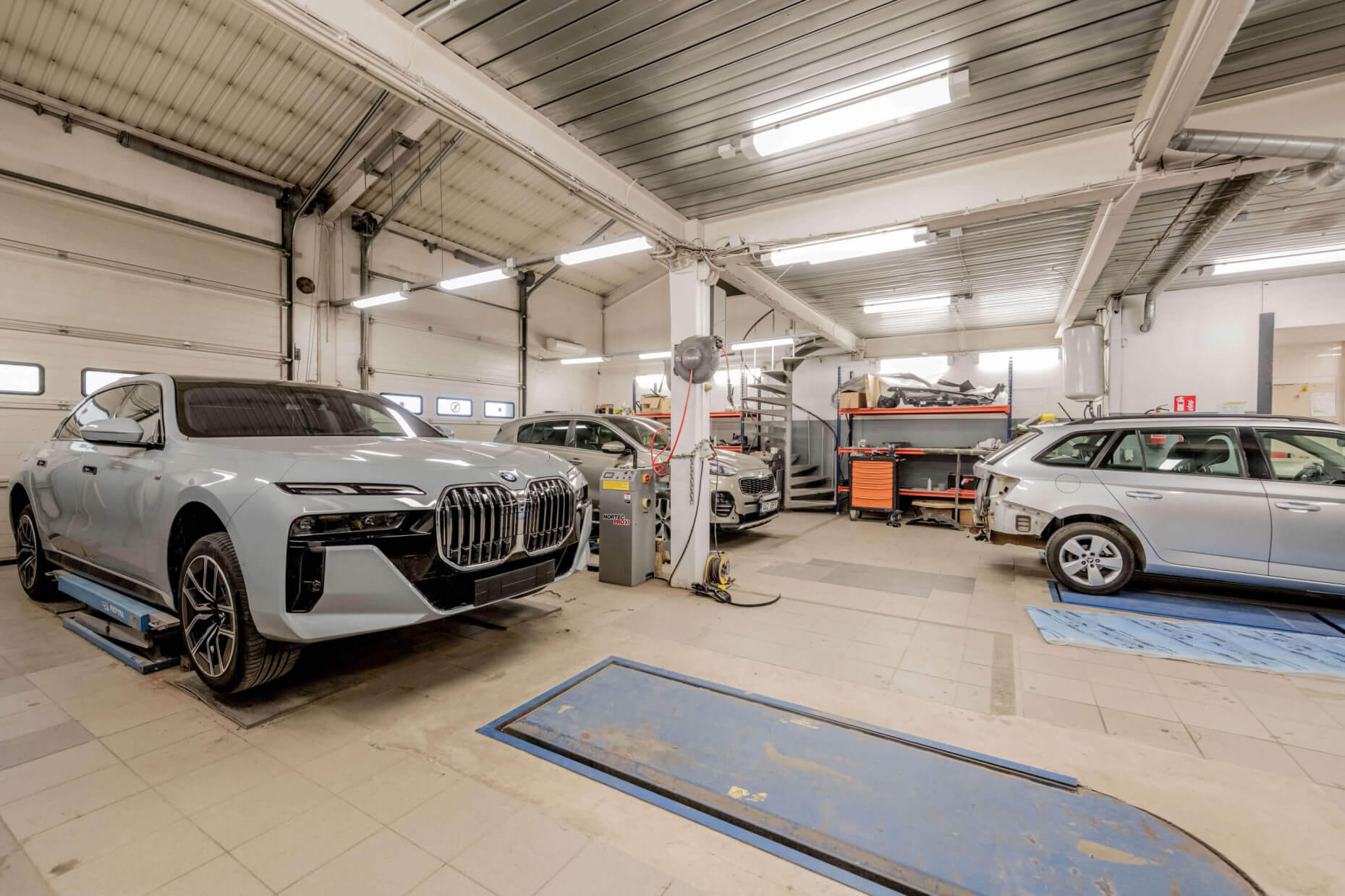 Wide view of the repair workshop